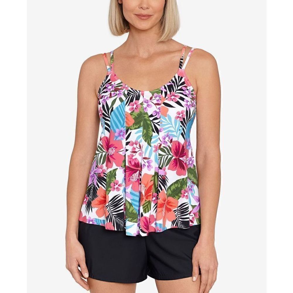 823 Swim Solutions Pleated Tankini Top FLORAL MULTI Size 8 new